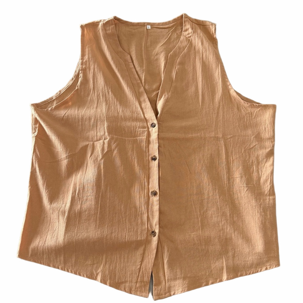 Women's Linen Style Fabric Button Up Tank Vest Top #260570